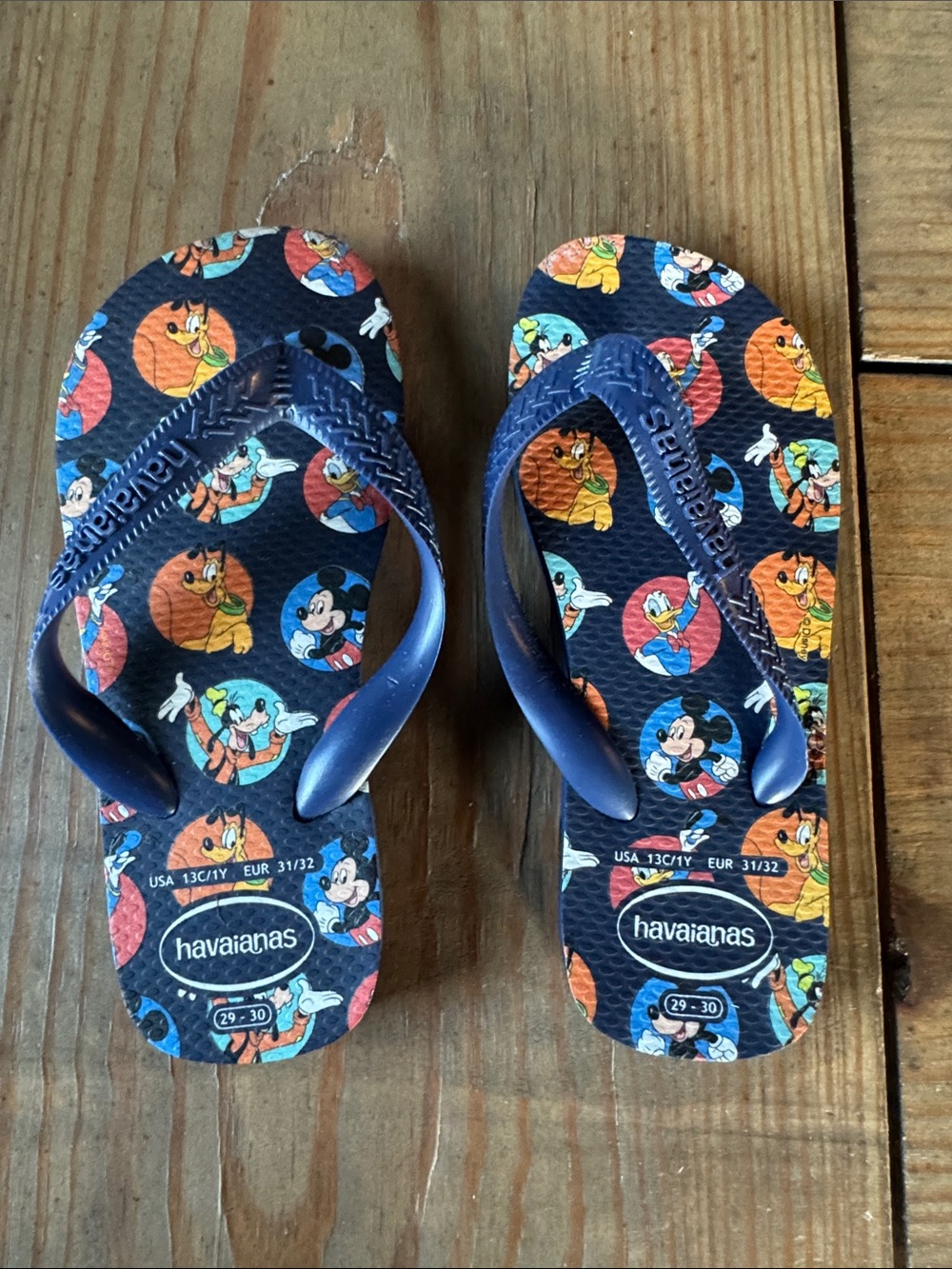 Havaianas Kids Navy Flip Flops with Multicolor Disney Print